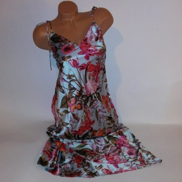 Victoria Secret Lingerie Chemise Slip Loong Gown XS Blue Pink Floral Luxe Collec
